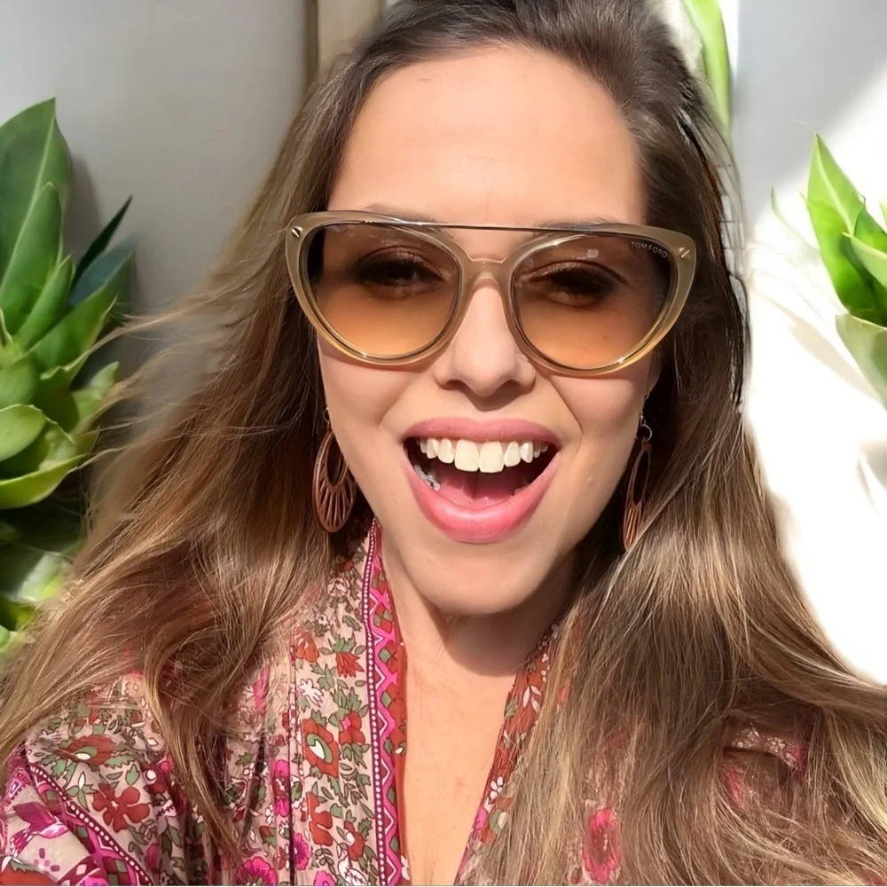 Tom Ford Edita Sunglasses TF384 58mm cat eye gray gradient yellow grey